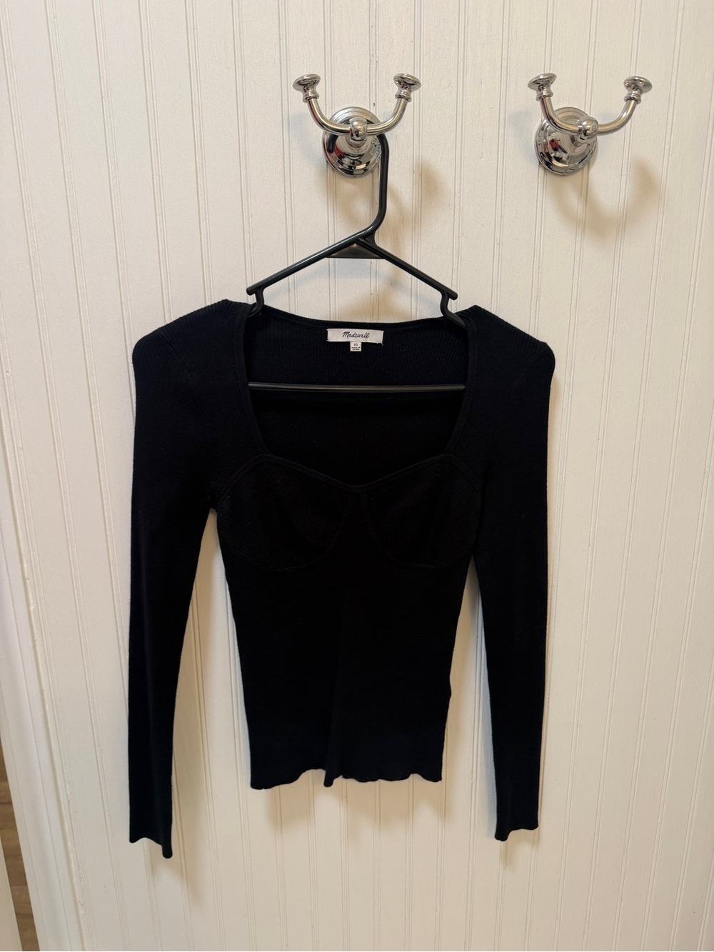 Madewell Black Long-Sleeve Ribbed Bust-Detail Top